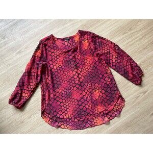 Zac & Rachel Slit Sleeve Chiffon Lined Maroon Plus Top Blouse Red Women’s 2X